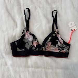 Stance Twisted Triangle Bralette Black Floral Print Size M